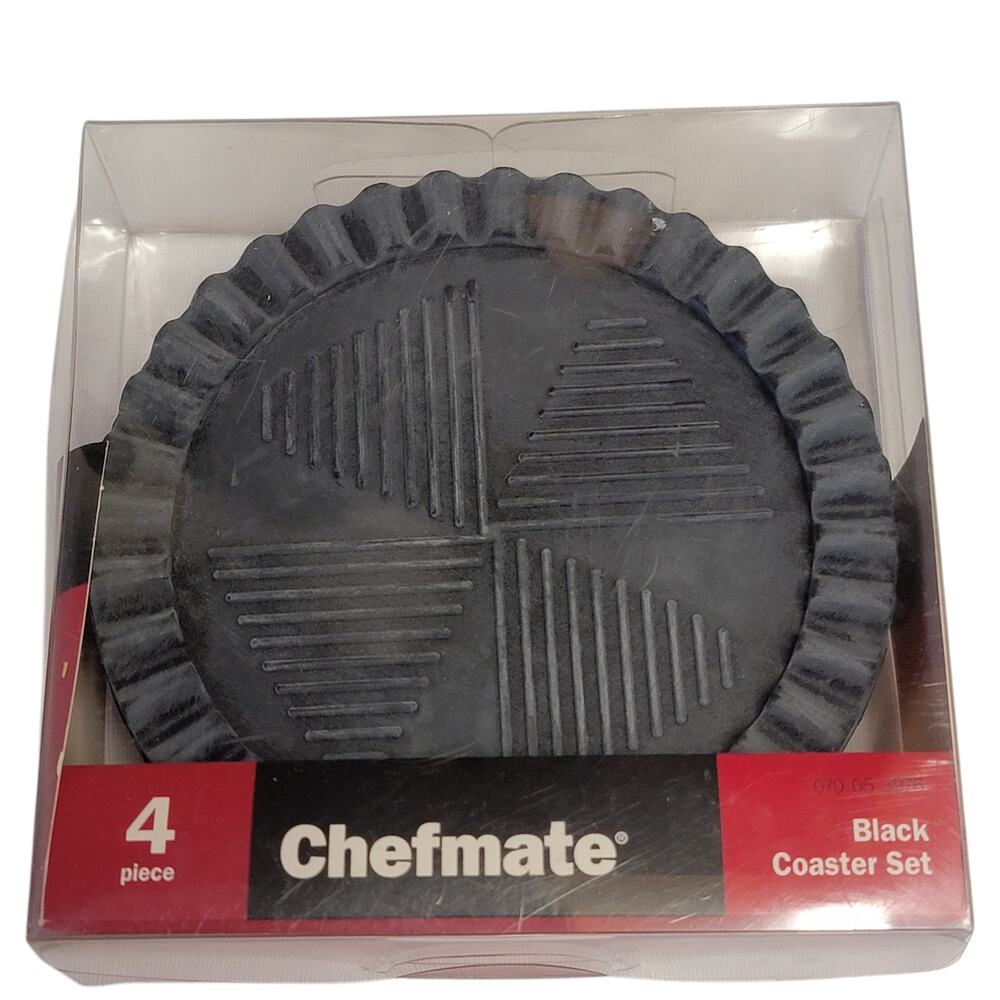 Chefmate Black Coasters Set of‎ 4 Rubber Textured Ridged Edge Masculine Dining